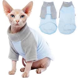 T'CHAQUE Sphynx Cat Clothes, Soft Fleece Winter Sweaters for Hairless Cats, Warm Pajama Jumpsuit with Sleeves and Hoodie, Cozy Pullover Outfit for Kittens