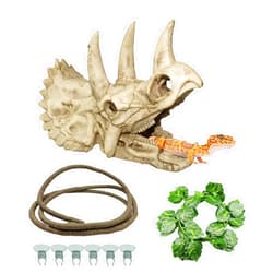 Tfwadmx Bearded Dragon Tank Accessories Resin Dinosaur Triceratops Skull Skeleton Reptiles Hideouts Cave Vines Leaves Aquarium Decorations for Lizards,Chameleon,Snake,Spider,Gecko