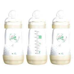 MAM Easy Start Anti-Colic Bottle 9 oz (3-Count), Baby Essentials, Medium Flow Bottles with Silicone Nipple, Baby Bottles for Baby Boy or Girl, Gray