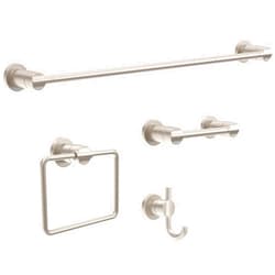 DELTA FAUCET NIC64-DN Nicoli 4-Piece Bath Hardware Set 18 to 24 in. Towel Bar, Toilet Paper Holder, Towel Ring, Towel Hook in Brushed Nickel