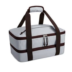 Trunab Insulated Casserole Carrier for Hot or Cold Food, Double Thermal Food Containers, Fit 9x13 Inches Baking Dish Foil Pans, For Picnic Cookouts, Potluck Parties, Beach,Beige (Grey)