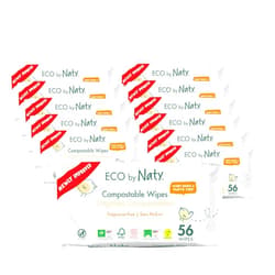 Eco by Naty Baby Wipes Unscented - 100% Compostable and Plant-Based Wipes, Good for Babies and Newborn Sensitive Skin (672 Count - 12 packs of 56)