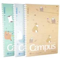 KOKUYO Spiral Notebook Journal, 3 Pack Campus B5 Soft Ring Notebooks with Dotted A 7mm Rule, 40 Sheets, Cute Animal 1 Subject Notebook in Blue Yellow Green, College Office Note Taking. Japan Import