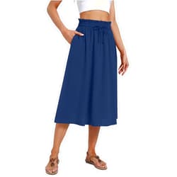 Yincro Women's Summer High Waisted Midi Skirt Elastic Waistband A-Line Skirt with Pockets