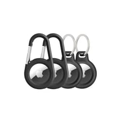Belkin Apple AirTag Secure Holder w/Key Ring + Carabiner - Scratch-Resistant Case with Open Face & Raised Edges - Protective AirTag Keychain Accessory for Keys, Pets, Luggage, & More - Black (4-Pack)