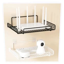 MADPIE Wall Mounted WiFi Router Shelf, Server Rack Shelf, Metal Router Storage Rack Organizer, Hollow Grid at The Bottom,for Home Living Room Bedroom Cable Boxes DVD Player Games Consoles TV Box