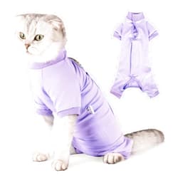 HEYWEAN Cat Professional Surgical Recovery Suit for Abdominal Wounds Skin Diseases, After Surgery Wear, E-Collar Alternative for Cats, Home Indoor Pets Clothing (Purple, M)