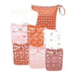 babygoal AWJ Cloth Diapers with Tummy Panel Pack of 13, 6 Diaper Cover with 6 Inserts and Wet Dry Bag, Adjustable Washable Reusable for Baby Girls and Boys