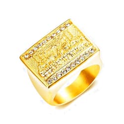 LAIMIUMIU33 Iced out Ring for men Thirteen Apostles CZ ring Hip Hop ring The Last Supper 316 Stainless Steel Radiant Biker Rings Bling Cuban style Iced Out Jewelry Punk Ring Club ring Heavy Metal ring Ceremony plated gold