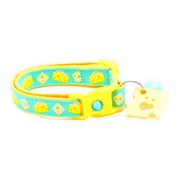 Pugs to Persians Cheese Cat Collar with Charm & Bell | Safety Breakaway Collar | Adjustable Large Size or Kitten Collar (Small(10lbs & Less), Aqua)