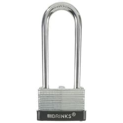 BRINKS - 40mm Laminated Steel Keyed and Warded Padlock with 2” Shackle - Chrome Plated with Hardened Steel Shackle, Silver