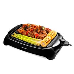 OVENTE Electric Indoor Grill with 13x10 Inch Non-Stick Cooking Surface, 1000W Fast Heat Up Power, Adjustable Temperature, Removable and Dishwasher Safe Grilling Plate and Drip Tray, Black GD1632NLB