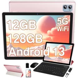 Oangcc 2024 Newest Tablet 10 inch Android 13, 12GB RAM+128GB ROM (TF 1TB), Octa-Core, 5G+2.4G WiFi, Bluetooth 5.0 | FHD IPS | 6000mAh | 5MP+8MP | GPS | Widgets | Tablet with Keyboard & Mouse - Rose Gold