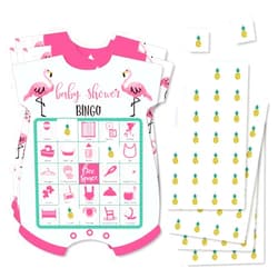 Big Dot of Happiness Pink Flamingo - Party Like a Pineapple - Picture Bingo Cards and Markers - Tropical Summer Baby Shower Shaped Bingo Game - Set of 18