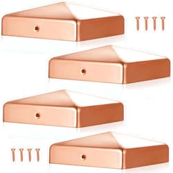 Tandefio 4 Pcs 4x4 Solid Copper Post Cap Fence Post Caps Pyramid Decking Caps with Screw for 4x4 (Actual 3.5x3.5'') Metal Wood Cedar Fence Deck Corridors Mailbox Posts End Cover