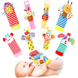 BLOOBLOOMAX Wrist Rattles Foot Finder Rattle Sock Baby Toy, Rattle Toy, Arm Hand Bracelet Rattle, Feet Leg Ankle Socks, Activity Rattle Present Gift for Newborn Infant Babies Boy Girl Bebe (8 pcs-A)