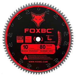 FOXBC 10-Inch Saw Blade 80-Tooth TCG for Aluminum and Non-Ferrous Metal & Plastic Cutting with 5/8-Inch Arbor