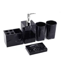 Magnitt Bathroom Accessories Set, 5 Piece Luxury Resin Bath Accessory with Toothbrush Holder, Liquid Soap Dispenser, Soap Dish, 2 Tumblers (Ink Black)