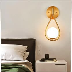 AAMNA Modern Brass Finish Wall Sconce, Indoor LED Wall Lights Bedside Reading Lights with Glass Lampshade, Minimalist Metal Wall Lighting for Bathroom Hallway Mirror Stairway