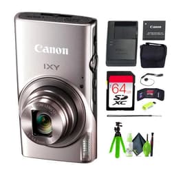 Canon PowerShot IXY 650 (ELPH 360) HS Compact Digital Camera 12x Optical Zoom IXY650 (Silver) Bundle + 64GB Memory Card + Camara Bag + Card Reader + Vlogging Tripod + Cleaning Kit and More