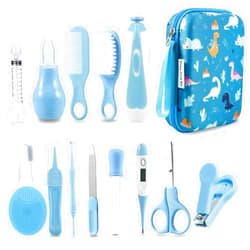 PandaEar Baby Healthcare and Grooming Kit, Baby Nursery Health Care Set, Electric Safety Nail Trimmer Newborn Essentials Kit for Infant Toddlers Kids (19 in 1, Blue)