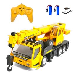 WEECOC RC Crane Construction Tractor Remote Control Large Crane Truck wiht Light and Sound Rechargeable Electronics Hobby Toys for Kids Boys Child (Yellow)