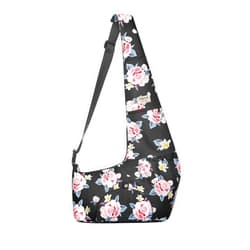 MOSISO Dog Cat Carrier Sling Bag,Pet Carrier Curved Zipper Rose Eden Bag Hands Free Adjustable Strap Travel Shoulder Bag with Safety Belt Padded Bottom Support for Small Pets Outdoor Travelling, Black