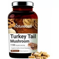 NatureBell Turkey Tail Capsules (Made with Organic Turkey Tail Mushroom), 1100mg Per Serving, 180 Counts, Powerfully Supports Positive Mood, Mind and Promote Healthy Nervous System and Immune System