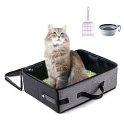 BABEYER Portable Cat Litter Box, Foldable Cat Litter Box Travel, Hotel, Car - Grey