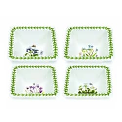 Portmeirion Botanic Garden Square Mini Bowls | Set of 4 Small Bowls with Assorted Motifs | 4 Inch | Made from Porcelain | Microwave and Dishwasher Safe