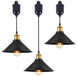 SKIVTGLAMP Adjustable Height H Type Track Lighting Pendants 4 Ft Industrial Style Black Metal Instant on Auto Retractable Track Mount Pendant Light Decorate for Kitchen Island Customizable