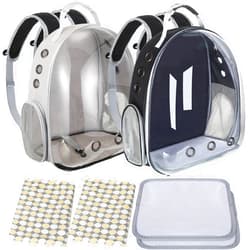 Paterr 2 Pcs Cat Bubble Backpack Carrier Bubble Pet Cat Carrier Bag Bookbag Breathable Space Capsule with Blanket Cooling Mat for Small Medium Cat Dog Travel Hiking Carrying Outdoor(Black, Gray)