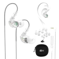 MEE audio M6 Sport Wired Earbuds, Noise Isolating In Ear Headphones, Sweatproof Earphones for Running/Gym/Workouts with Dynamic Enhanced Bass Sound, Memory Wire Earhooks, 3.5mm Jack Plug (Clear)