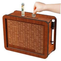 FOLENCER Newly Upgraded Large Cash Vault Wooden Savings Box, Piggy Bank for Adults Kids, Coin Bank for Boys and Girls, Unique 10000 Savings Challenge Box, Wooden Cash Savings Box with Money Target and Numbers