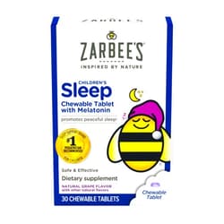 Zarbee's Kids 1mg Melatonin Chewable Tablet, Drug-Free & Effective Sleep Supplement, Easy to Take Natural Grape Flavor Tablets for Children Ages 3 and Up, 30 Count