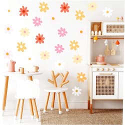 BBTO Daisy Wall Decal Flower Vinyl Wall Floral Decals Peel and Stick Daisy Stickers for Kids Nursery Art Bedroom Living Room(Pink, White, Orange)