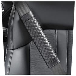 Carleef 2PCS Car Seat Belt Cover Pad,Soft Leather Seatbelt Covers Breathable Seatbelt Cushion with Plaid Design,All Seasons Universal Car Interior Accessories Seat Belt Cover for Kids & Adults (Black)
