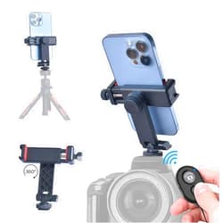 Ruittos Phone Tripod Mount with Remote Controller, New Universal Smartphone Mount Adapter with Cold Shoe, 360° Rotates Cell Phone Clip Clamp Holder, Compatible with iPhone, Samsung and All Phones