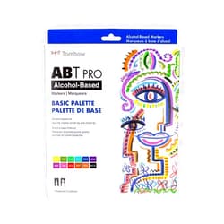 Tombow 56961 ABT PRO Alcohol Markers, Basic Palette, Set of 12 Colors - Dual Tip, Permanent Art Markers Feature Chisel and Brush Tips Perfect for Coloring, Sketching, and Illustration