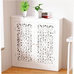 SUZEPER White Radiator Cover Cabinet Shelf - Modern Wood Heater Cover for Old Radiators, Decorative Organizer for Living Room, Bedroom, Bathroom