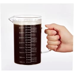 Ackers BORO3.3 Ackers Etched Graduated Glass Measuring Cup - [Insulated Handle | V-Shaped Spout] - High Borosilicate Glass Measuring Cup for Kitchen or Dining, Easy to Read,1000 ML (32 Oz, 4 Cup)