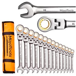 MoJoTools 23-Piece Flex-Head Ratcheting Combination Wrench Set-Includes 14PCS Metric 8-24mm Flex-Head Ratcheting Wrench Set,9PCS Allen Wrenches-72-Teeth,Cr-V Constructed,Nickel Plated,Organizer Bag