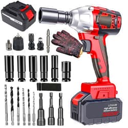 IMeshbean 21V Cordless Impact Wrench Kit,5 in 1 Brushless Impact Wrench 1/2 Inch Chuck, Max Torque 600N.m Cordless Impact Wrench 442 ft-lbs, Impact Screwdriver &Drill Adapter, with 2 Batteries for Car Tiers