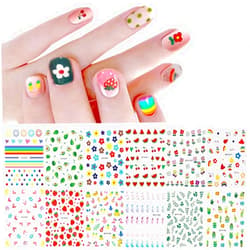 IHUKEIT Nail Stickers for Women and Little Girls - 12 Sheets 3D Self-adhesive DIY Nail Art Decoration Set Including Flowers Leaves Animals Plants Fruits Nail Decals for Woman Kids Girls