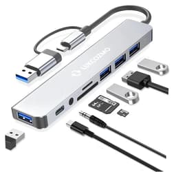LUKCOZMO Updated USB Hub USB C Hub USB Splitter Port Extender 7 in 1 USB 3.0 Hub USB Adapter&USB C Splitter 4 USB 1 USBC TF/SD Card Reader Audio Output Compatible with MacBook/Pad Pro/Dell/HP Laptop/Phones…
