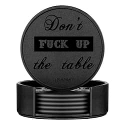 Thipoten Funny Coasters, Thipoten 6 Pcs Leather Coasters with Holder, Perfect Housewarming Hostess Gifts, Protect Furniture from Water Marks Scratch and Damage(6Pcs, Black)