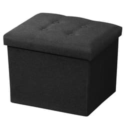 AmasSmile Storage Ottoman Folding Foot Rest Stool, 17 inch Linen Footstool Bench, Short Ottoman Bench, Storage Foot Rest Store, Books, Black