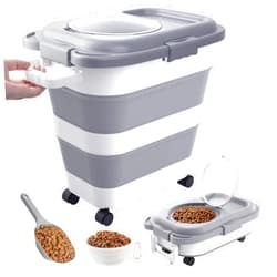 DDMOMMY 25-28 Lbs Dog Food Storage Container, Collapsible Dog Food Container with Airtight Lids, Wheels, Handle, Large Pet food storage Container with Dog Food Scoop,Dog Food Bowl for Dog Cat
