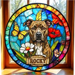 Giantbighands Personalized Dog Portrait Sun Light Catcher Stained Glass Style, Custom Pet Memorial Sun Glass Catcher from Photo, Dog Loss Keepsake Window Hanging Gift