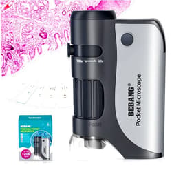 BEBANG Pocket Microscope,60X-120X Handheld Mini Microscope for Kids with LED Lighted Zoom, Portable Microscope Kits with 5 Pcs Slides for Adults Microbiological Observation Preschool Home Study Gifts